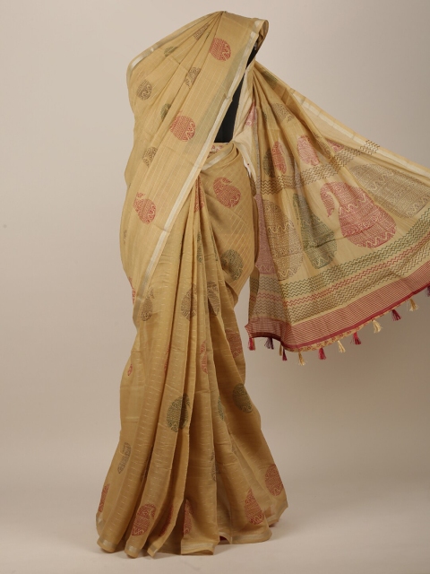 

Pothys Cream-Coloured & Maroon Paisley Printed Zari Saree