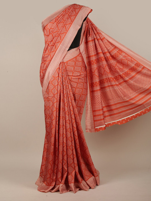 

Pothys Orange & White Geometric Printed Saree