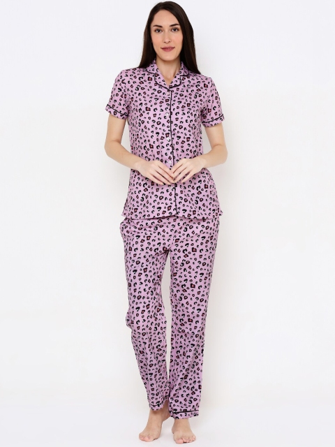 

FashionRack Women Pink & Black Leopard Spots Printed Night suit