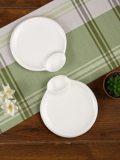 

Aapno Rajasthan Set Of 2 White Solid Ceramic Serving Dish Platters