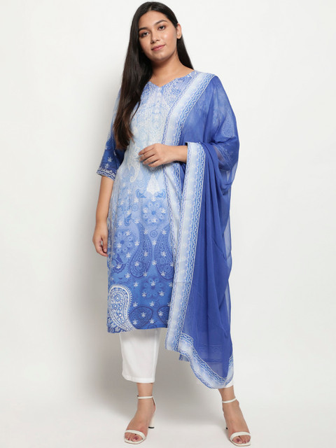 

Amydus Women White Ethnic Motifs Printed Regular Kurta with Trousers & With Dupatta