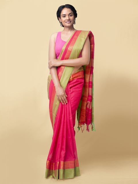 

Unnati Silks Women Red & Green Pure Handloom Narayanpet Cotton Saree