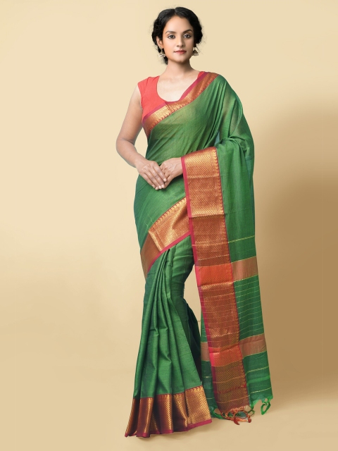 

Unnati Silks Green & Maroon Handloom Sustainable Pure Cotton Narayan Peth Saree