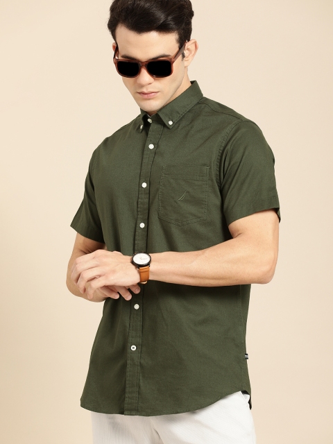 

Nautica Men Olive Green Classic Fit Solid Casual Shirt