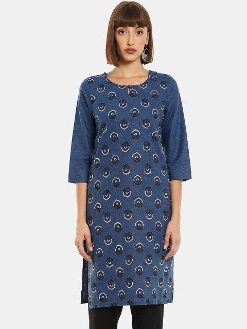 

Karigari Women Blue & White Ethnic Motifs Printed Kurta