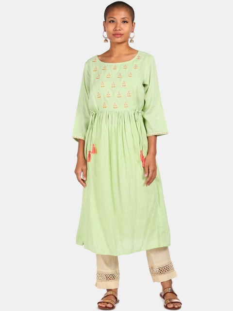 

Karigari Women Green & Pink Embroidered Anarkali Kurta