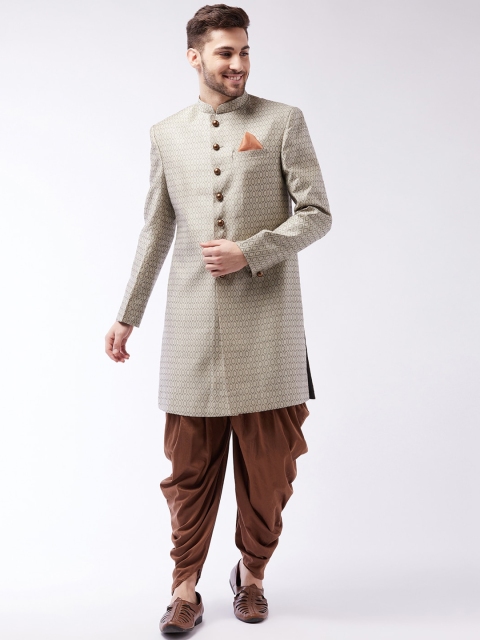 

VASTRAMAY Men Grey & Coffee Brown Printed Slim-Fit Sherwani