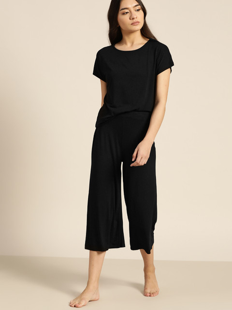 

ether Women Black Solid Co-ord Set