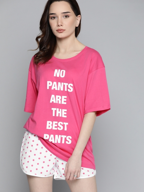 

Kook N Keech Women Pink & White Typography Printed Night suit