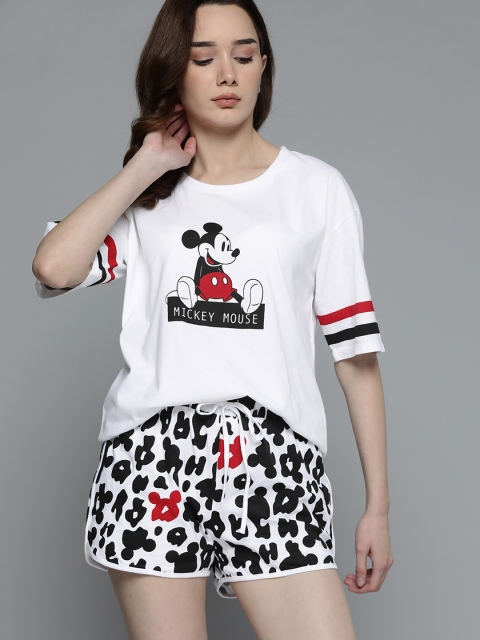 

Kook N Keech Disney Women White & Black Printed Pure Cotton Night suit