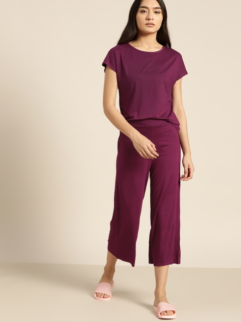 

ether Women Burgundy Solid Co-ord Set