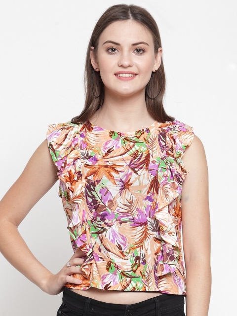 

armure Women Multicoloured Floral Crepe Regular Crop Top, Multi