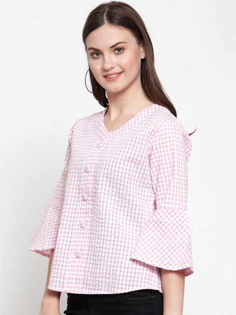 

armure Women Pink Striped Crepe Shirt Style Top
