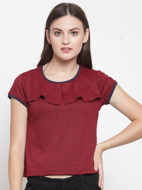 

armure Women Maroon Crepe Regular Crop Top