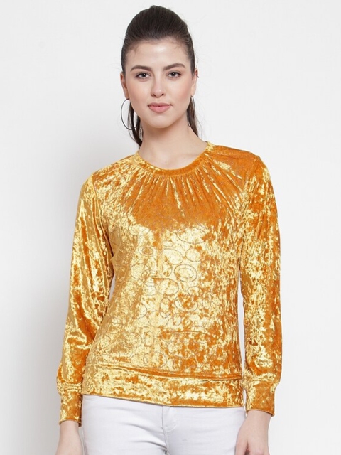 

armure Women Yellow Velvet Regular Top