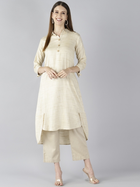 

AHIKA Women Beige Solid Thread Work Pathani Kurta