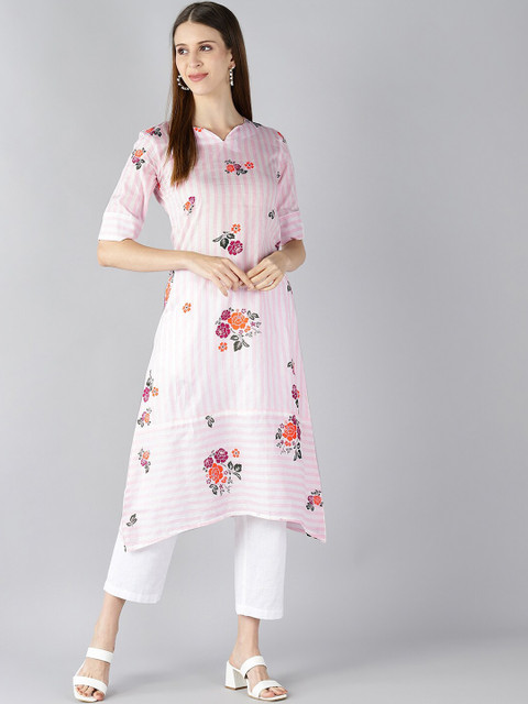 

AHIKA Women Pink Striped Kurta