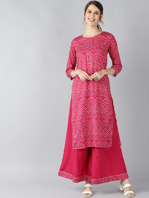 

AHIKA Women Magenta Ethnic Motifs Printed Regular Kurta with Palazzos