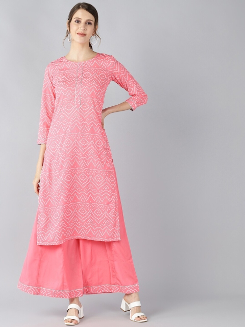 

AHIKA Women Coral Ethnic Motifs Striped Regular Kurta with Palazzos