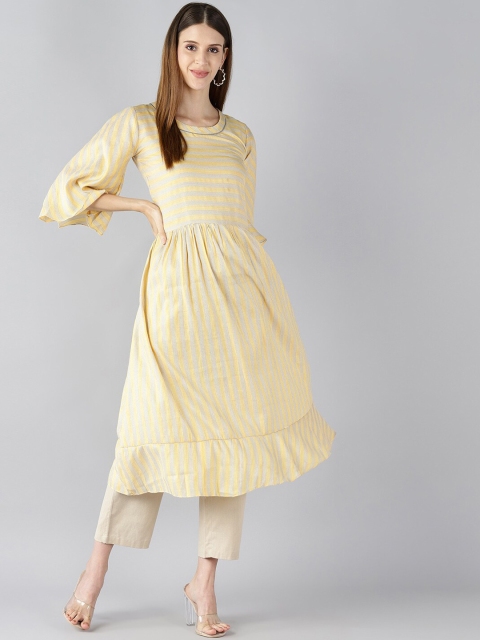 

AHIKA Women Yellow Flared Sleeves Kurta