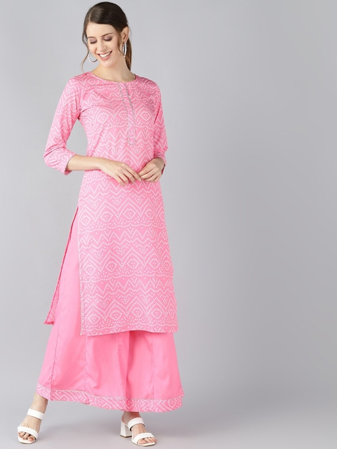 

AHIKA Women Pink Ethnic Motifs Printed Layered Kurta with Palazzos