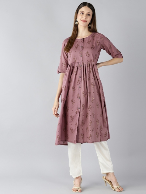 

AHIKA Women Mauve Printed Cotton Kurta