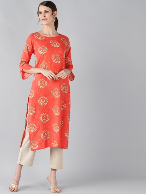 

AHIKA Women Orange Printed Cotton Kurta