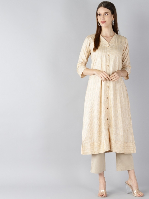

AHIKA Women Beige Self Design Cotton Kurta