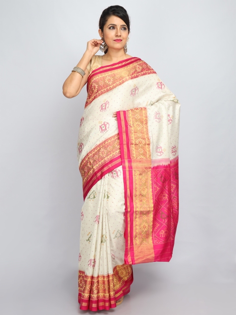 

SABOO COLLECTIONS Beige & Pink Warli Pure Silk Patola Saree