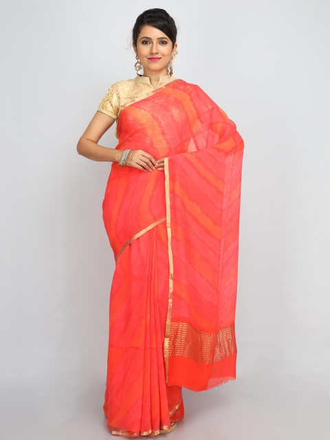 

SABOO COLLECTIONS Red & Gold-Toned Embellished Beads and Stones Pure Silk Saree