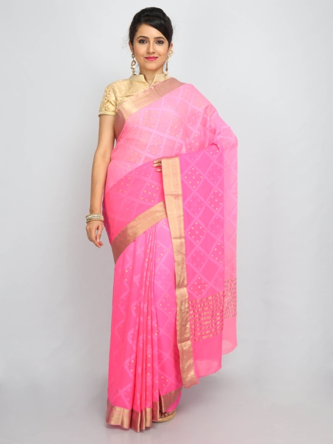 

SABOO COLLECTIONS Fuchsia & Gold-Toned Woven Design Pure Silk Banarasi Saree