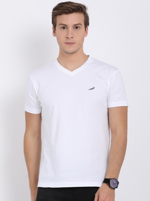 

Crocodile Men White Solid V-Neck T-shirt