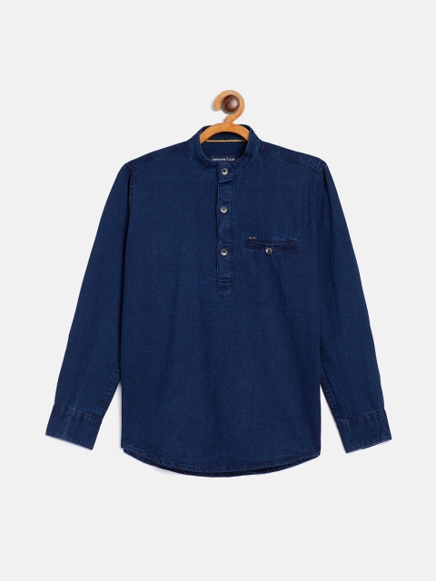 Crimsoune Club Boys Navy Blue Denim Pure Cotton Kurta