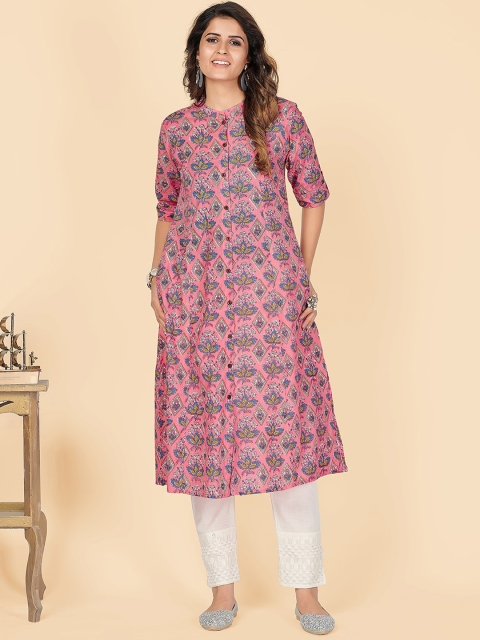 

Vbuyz Women Pink Floral Printed Gotta Patti Kurta