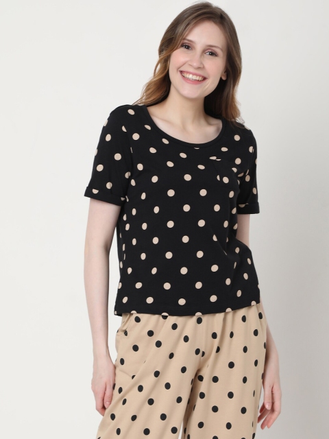 

Vero Moda Women Black & Brown Polka Dots Night Suit