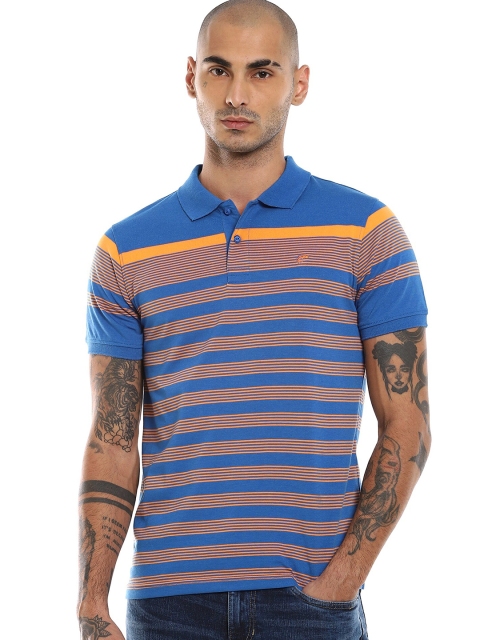 

Ruggers Men Blue Striped Polo Collar T-shirt