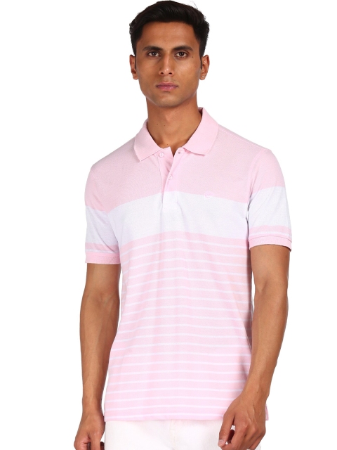 

Ruggers Men Pink Striped Polo Collar T-shirt