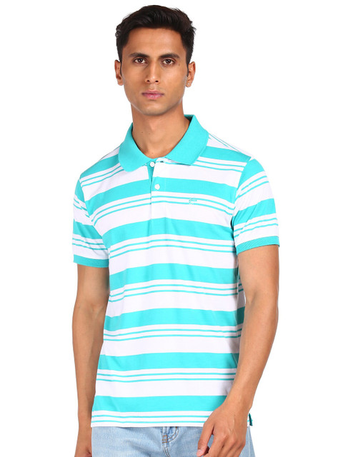 

Ruggers Men Blue Striped Polo Collar T-shirt