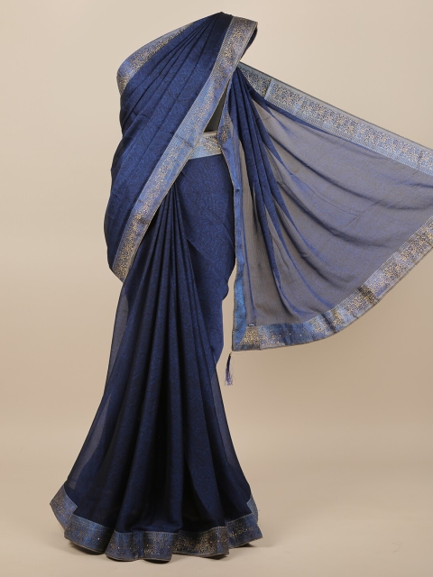 

Pothys Blue & Gold-Toned Paisley Printed Saree
