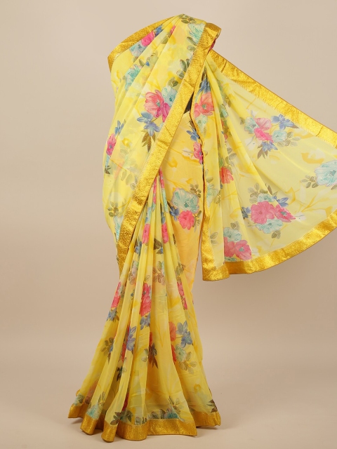 

Pothys Yellow & Pink Floral Printed Saree