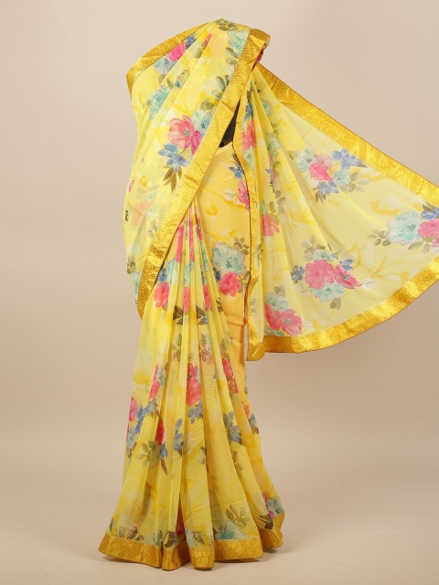 

Pothys Yellow & Pink Floral Printed Saree