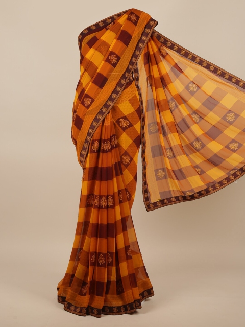 

Pothys Mustard Yellow & Brown Checked Saree