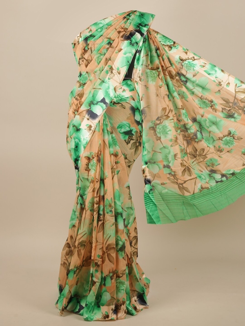 

Pothys Peach-Coloured & Green Floral Printed Jute Silk Saree