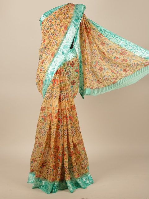 

Pothys Peach-Coloured & Red Floral Printed Jute Silk Saree