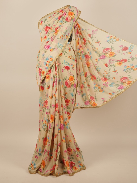 

Pothys Cream-Coloured & Red Floral Printed Saree