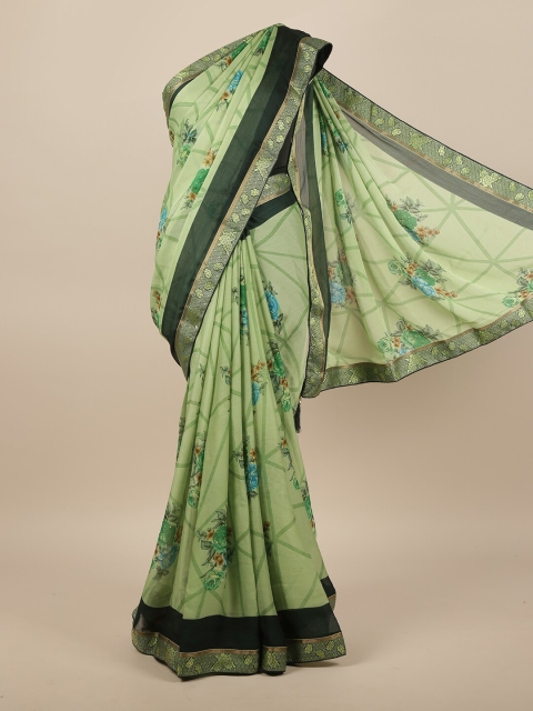 

Pothys Green & Blue Floral Printed Saree