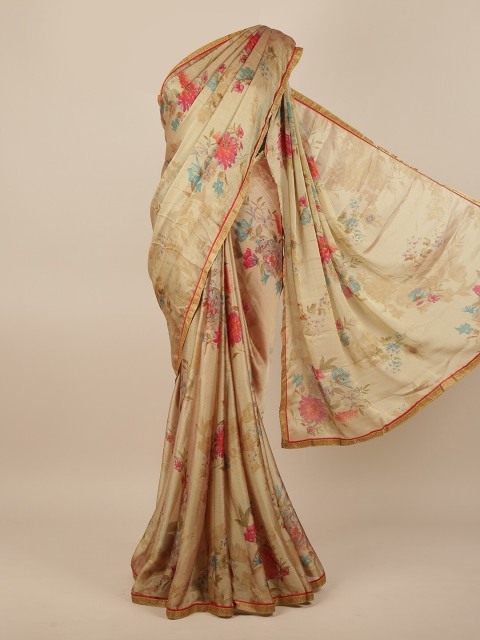 

Pothys Gold-Toned & Peach-Coloured Floral Printed Saree