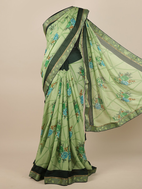 

Pothys Green & Blue Floral Printed Saree