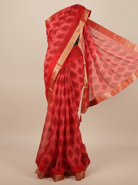 

Pothys Red & Gold-Toned Ethnic Motifs Printed Saree
