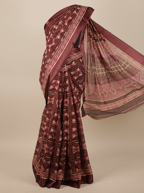 

Pothys Brown & Beige Printed Jute Silk Saree